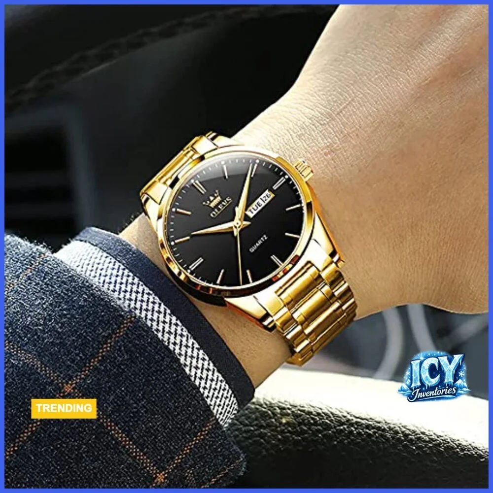Stainless Steel Analog Quartz Watch with Luminous Hands Day Date Display